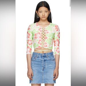 NWT OMIGHTY white hibiscus cut-out t-shirt/lace up sweatshirt green pink& orange